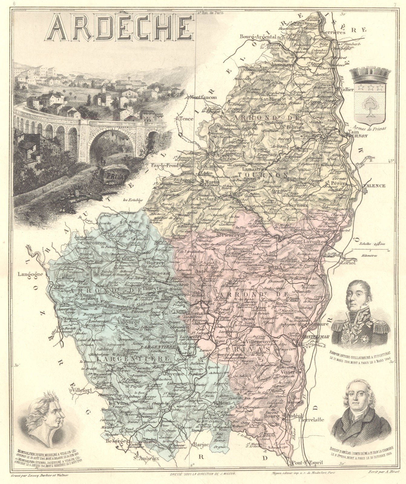 ARDÈCHE. Ardèche département.  Privas vignette. Vuillemin 1903 old antique map